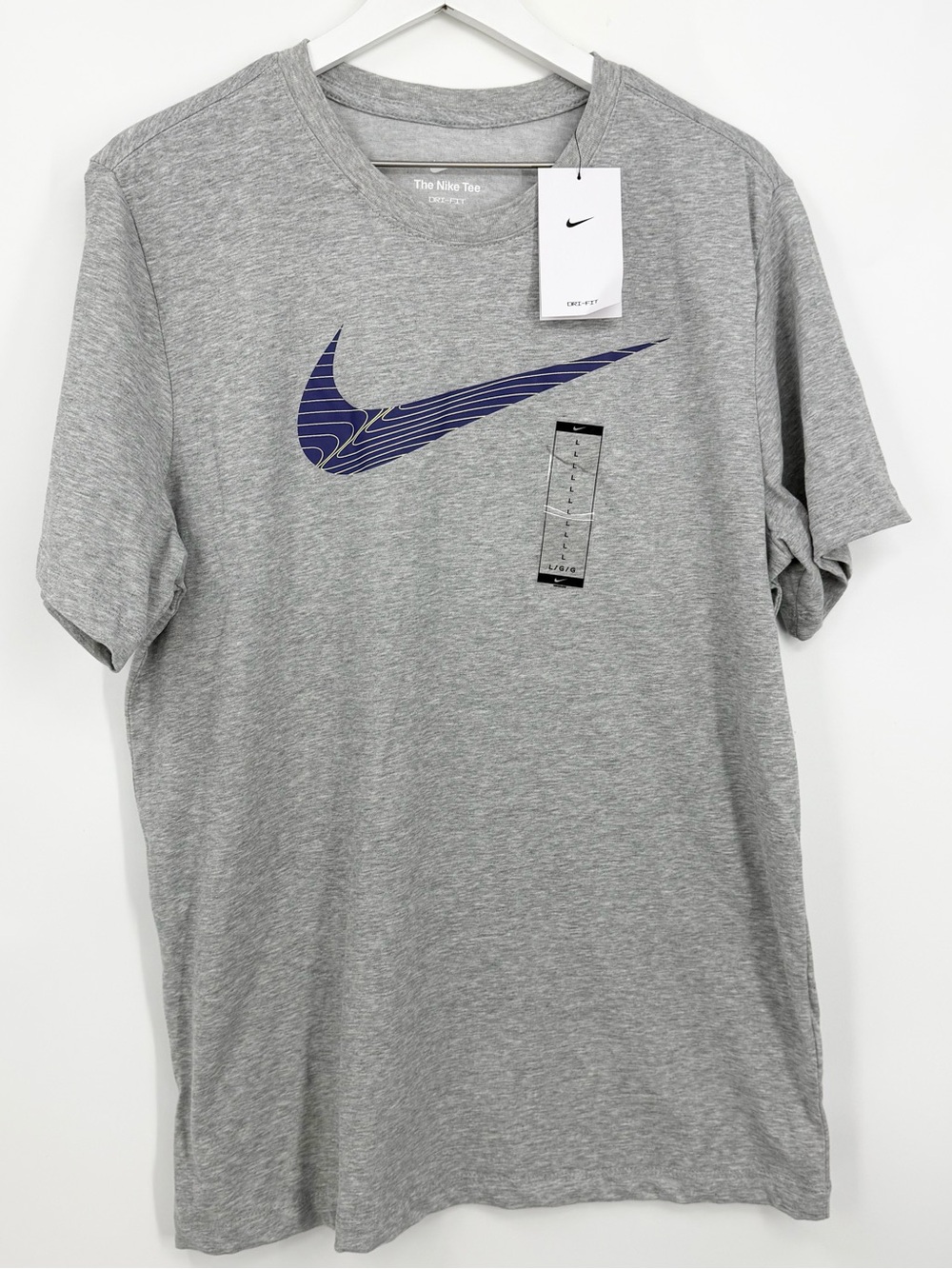 Nike Dri-FIT The Nike Tee Gray Purple Swoosh Training T-Shirt Men’s Size Large